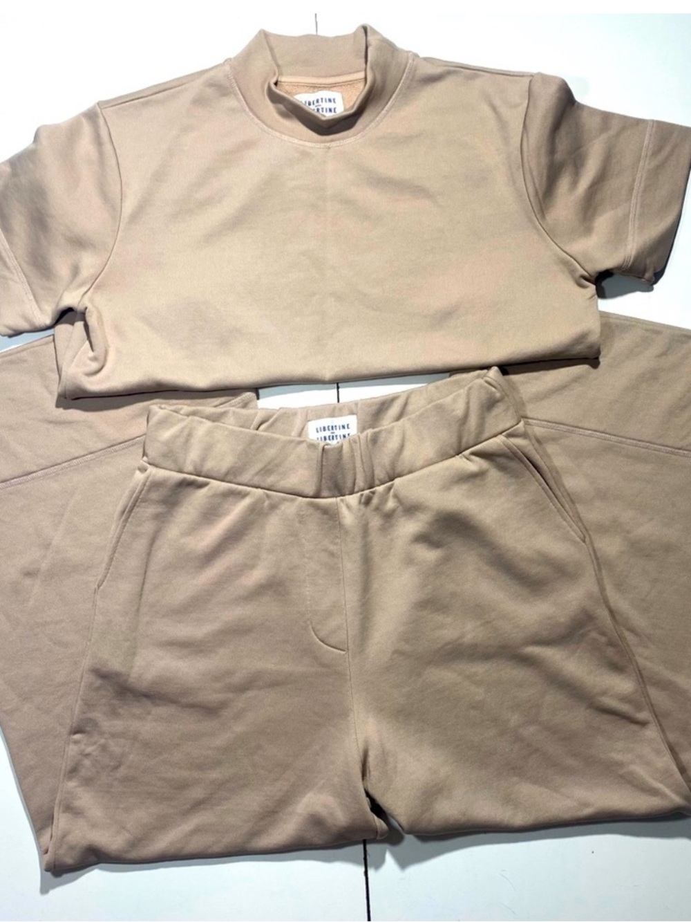 Libertine Libertine Beige Etta & Mingus Top & High Waisted Wide Leg Sweatsuit S